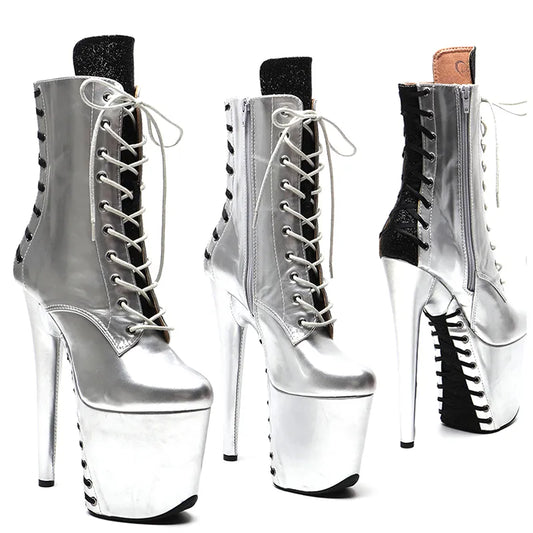 20CM/8inches Patent    PU   Upper with  glitter    High Heel platform  fashion Boots Pole Dance boots