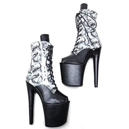 20cm/8inches PU upper  Small open toe   High Heel platform   Pole Dancing boots