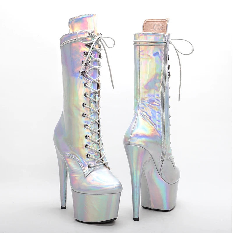 Silver holo 17CM/7inches Pole dancing shoes High Heel platform Boots Pole Dance boot