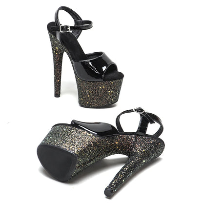 17cm/7inches  Patent PU upper  glitter platform style high heel sandals y model shoes pole dance shoes