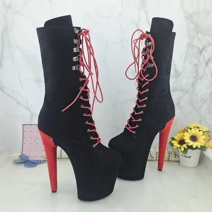 RED with Black Suede 20CM Pole dancing shoes High Heel platform Pole Dance boot