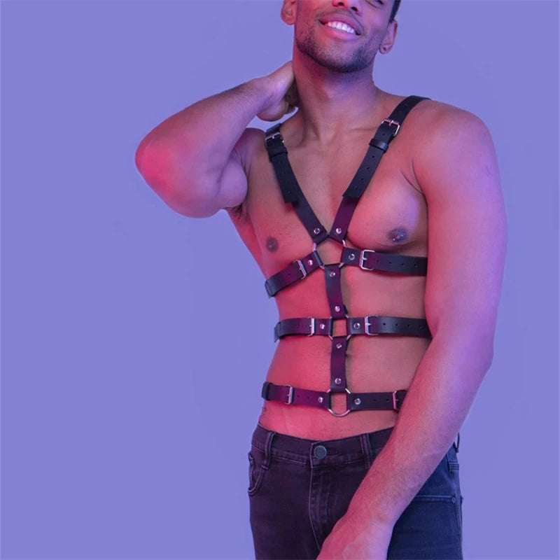 Lingerie Harness Fashion Men Gentleman Adjustable Pu Leather Body Belt Punk Fancy Costume   Accessories
