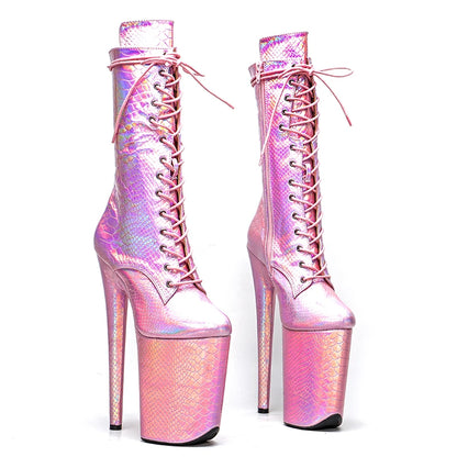 23CM/9inches  Shiny Snake PU upper y boots  High Heels Platform Pole Dance shoes