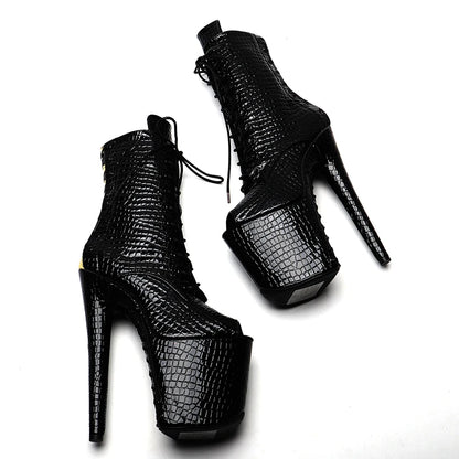 20CM/8Inch Shiny PU  with Gold color Small open toe   Platform disco party High Heels Shoes Pole Dance boot