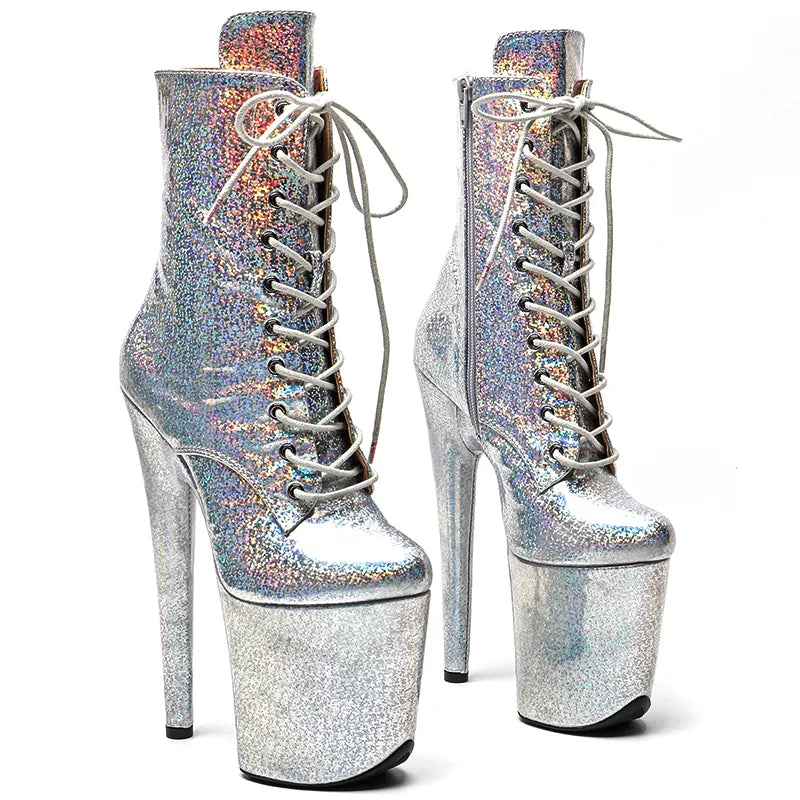 20CM/8inches Shiny PU  Pole dancing shoes High Heel platform Boots closed toe Pole Dance boots