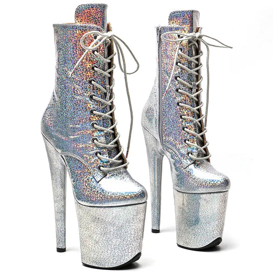 20CM/8inches Shiny PU  Pole dancing shoes High Heel platform Boots closed toe Pole Dance boots