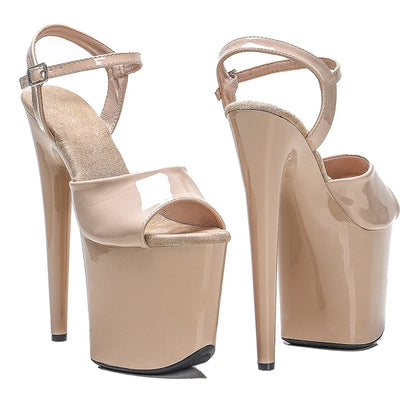 20cm/ 8inches lady shinny beige upper y high heel sandals  pole dance shoes