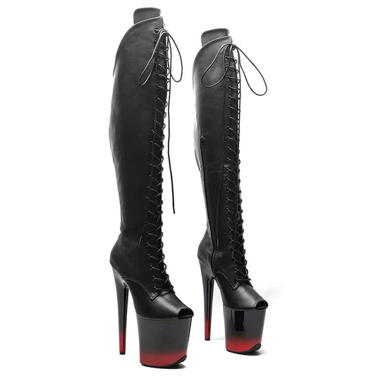 20CM/8inches Matte PU upper Pole dancing shoes High Heel  closed toe platform boots knee high boots 5K