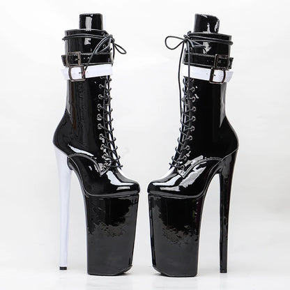 26CM/10inches  Black with white color  patent PU y exotic High Heel platform party shoes Pole Dance boot