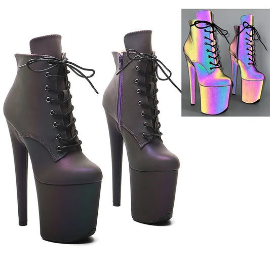 20CM/8inch  Reflective material PU   Platform Ankle Boots y Exotic  pole dance shoes
