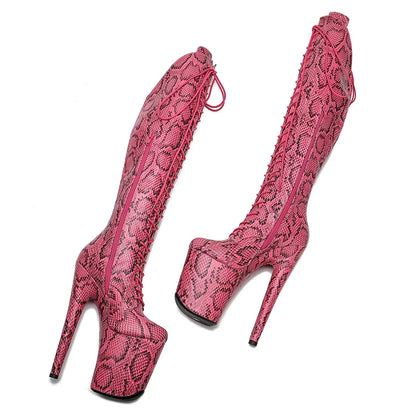 20CM/8inches Snake skin Upper exy exotic young trend fashion  boots High Heel   platform Pole Dance boot