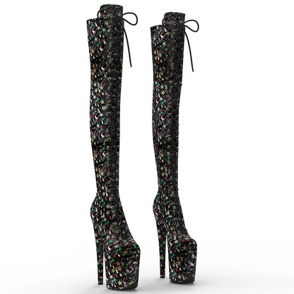 20cm/8inches Stars And Rabbits Pattern Fashion High Heel Platform Thigh High Boots Pole Dancing Boots