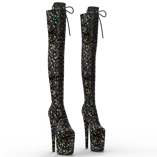 20cm/8inches Stars And Rabbits Pattern Fashion High Heel Platform Thigh High Boots Pole Dancing Boots