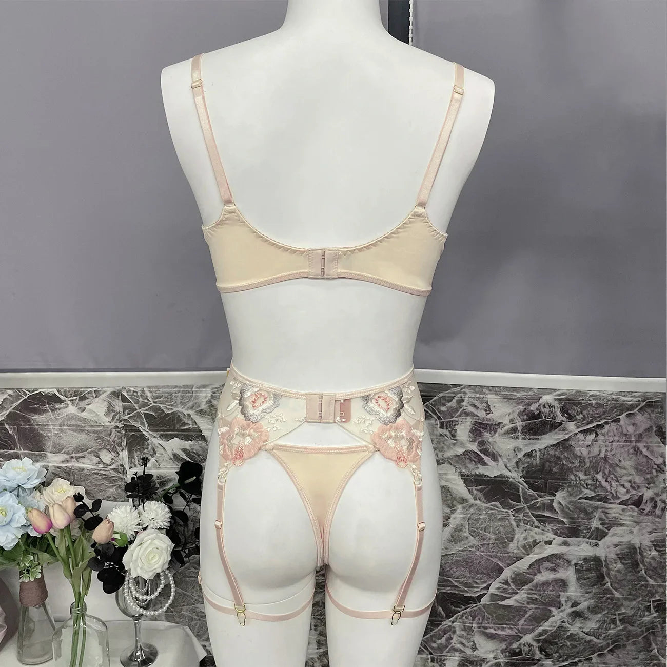 Ellolace Floral Romantic Lingerie Fancy Women's Underwear Set Transparent Bra Embroidery Ensemble Sexy Outfits Fantasty Intimate
