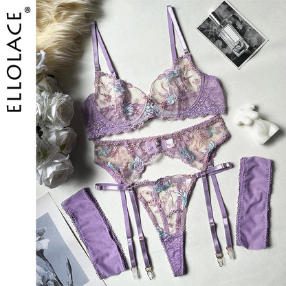 Ellolace Fairy Lingerie Sexy Onlyfans Kit Delicate Underwear Transparent Bra Sissy Erotic Outfits Fancy Lace Underwear 5-Piece