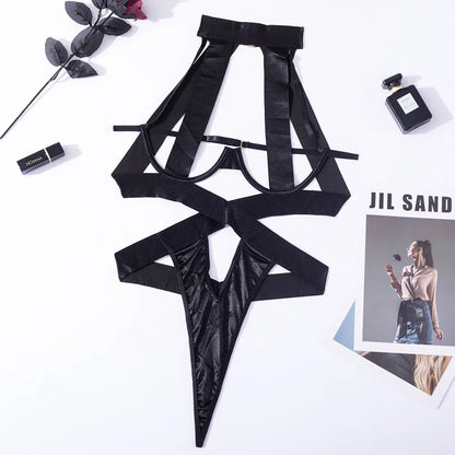 Sexy Lingerie Bodysuit Women Halter Hollow Out Exotic Clothes Black  Bottom  Hot Sensual Body