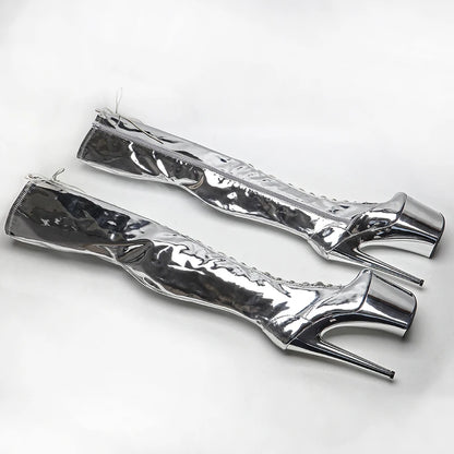 20CM/8inches Shiny PU  Upper Exy Exotic Young Trend Fashion  Boots High Heel  Electroplate  Platform Pole Dance Boot