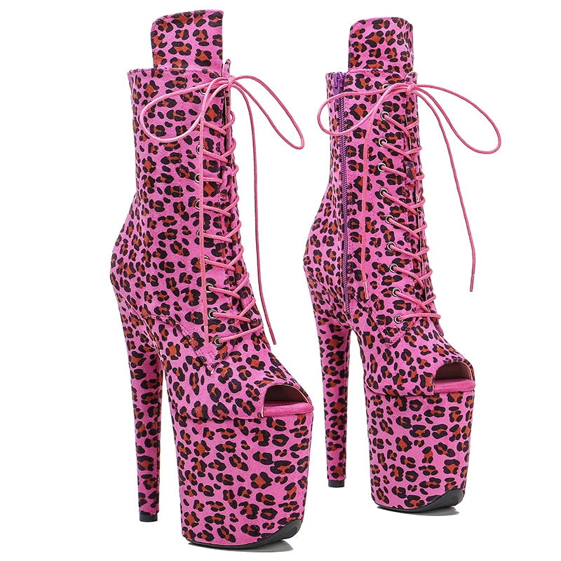 20CM/8inches Leopard upper Pole dancing shoes High Heel platform  Pole Dance boots