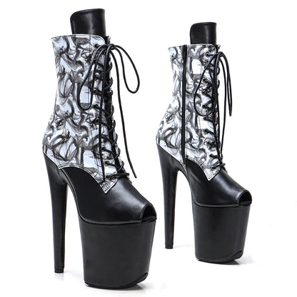 20cm/8inches PU upper  Small open toe   High Heel platform   Pole Dancing boots