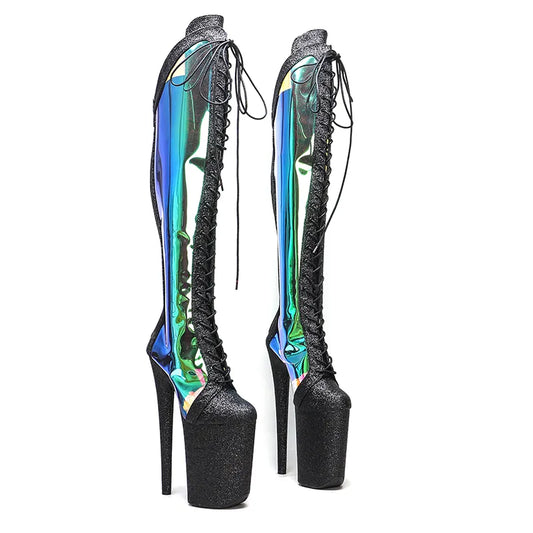 23CM/9inches glitter PU with holographic  upper y boots   High Heels Platform Pole Dance shoes