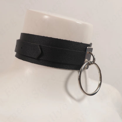 Harajuku PU Leather Choker Necklace For Women Statement Gothic Punk Rock Metal Round Necklaces  Anime Party Jewelry
