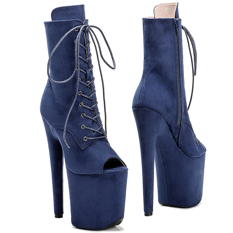 Navy 20CM Pole dancing shoes High Heel platform Boots open toe Pole Dance hight boot