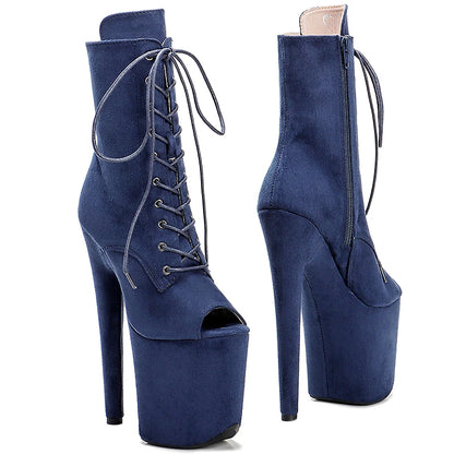 Navy 20CM Pole dancing shoes High Heel platform Boots open toe Pole Dance hight boot