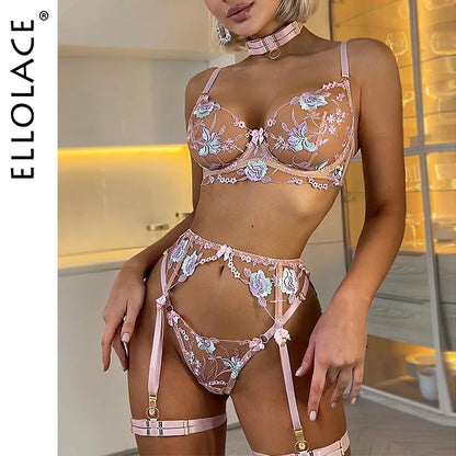 Floral  Lingerie Transparent Fantasy Underwear Pushup Bra And Panty Set Fairy Lavender Delicate Belt Briefs kit