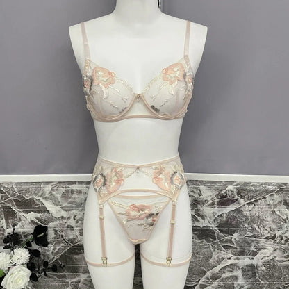 Ellolace Floral Romantic Lingerie Fancy Women's Underwear Set Transparent Bra Embroidery Ensemble Sexy Outfits Fantasty Intimate