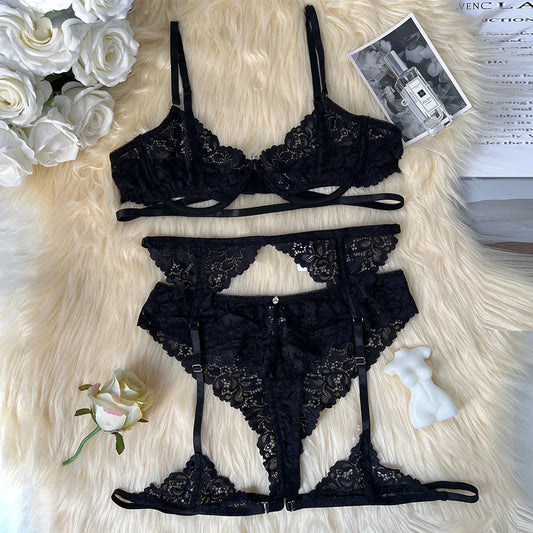 Ellolace Erotic Lingerie Cut Out Bra Garter Fancy Onlyfans Underwear See Through Lace Bilizna Sexy Kinky Outfit Hot Intimate