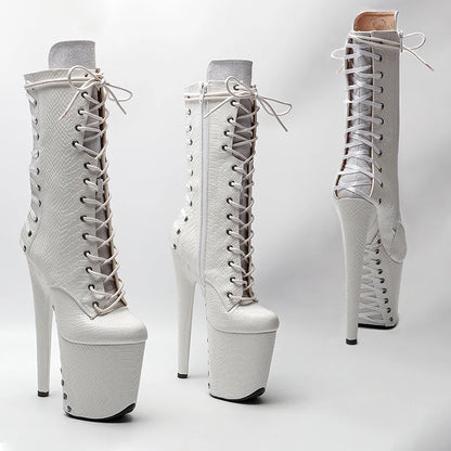 20CM/8Inch color matching  Plus Size Pole Dancing Lace Up  Boots Thin Heels y  Women Shoe  platform boot 4B