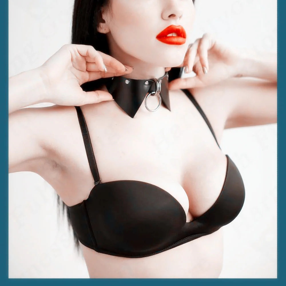 Goth Harajuku Leather Collar Bow Tie Necklace y Harness Woman  Lead Rope Choke Slave Adjustable Jewelry Accessories