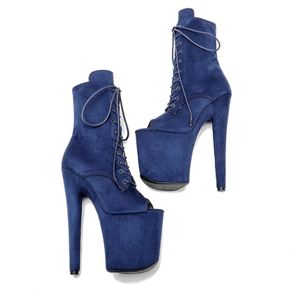 Navy 20CM Pole dancing shoes High Heel platform Boots open toe Pole Dance hight boot