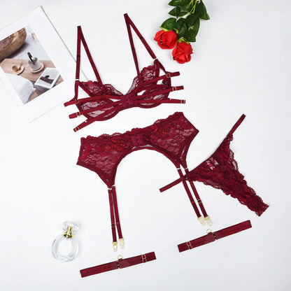 Ellolace Adult Lingerie Onlyfans Woman Hollow Bra Set Open Access Sexy Suspenders Body Lace Fancy Diamond Romantic Underwear