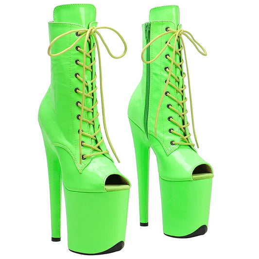 20cm/8inches patent leather Plus Size Pole Dancing Lace Up Ankle Boots Thin Heels y  Platform Women Shoe 3B