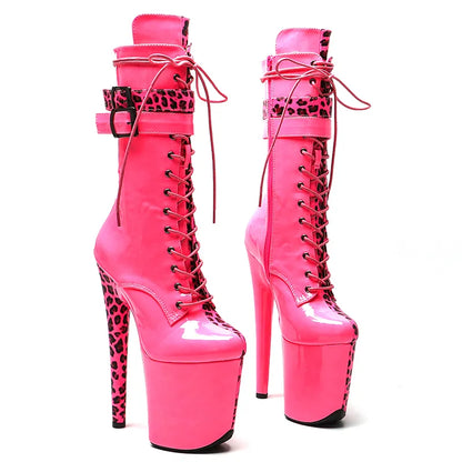 20cm/8inches   Patent PU With Leopard Upper Fashion  High Heel platform   Pole Dancing boots