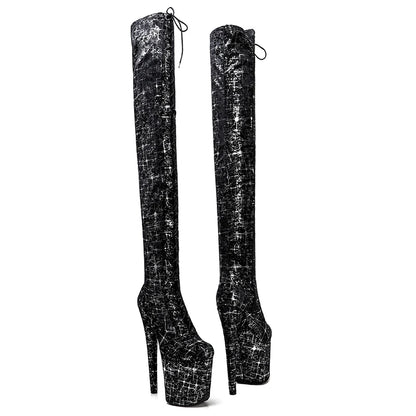20CM/8inches High Heel platform Boots closed toe over knee Pole Dance boots