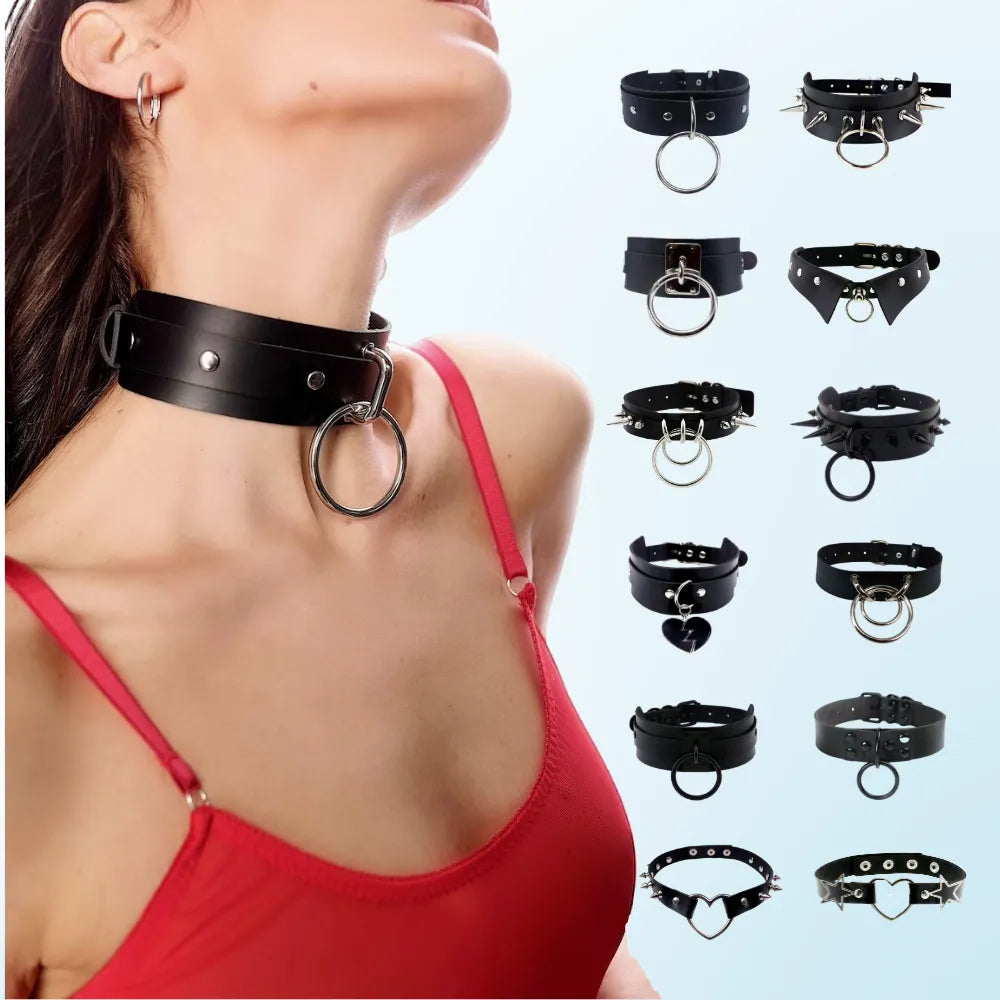 Sexy Harajuku PU  Leather Choker Chain Pendant Necklaces Women Men Punk Neck Gothic Black Necklace Cool Collar Cosplay