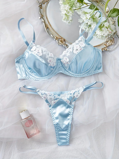 Ellolace Fairy Lingerie Seamless Slip Underwear Silk Exotic Sets Lace Embroidery Matching Outfits Fancy Onlyfans Bra Sets