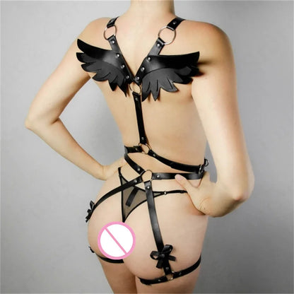 Angel Wings Harness Women Set  PU Leather Garter Belt Gothic Suspender Body  Waist Thigh Strap y Lingerie Cage