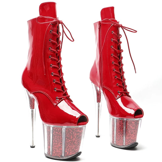 20CM/8inches Patent PU upper Pole dancing shoes High Heel platform Boots open toe Pole Dance boots 3L