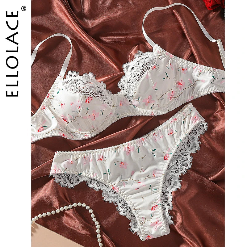 Ellolace Floral Lace Lingerie Seamless Underwear Sexy Intimate Push up Bra Exotic Sets Call Of The See Through Lace Panties
