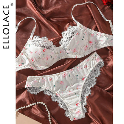 Ellolace Floral Lace Lingerie Seamless Underwear Sexy Intimate Push up Bra Exotic Sets Call Of The See Through Lace Panties