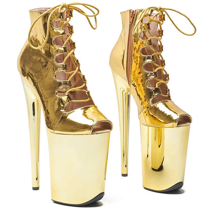 23CM/9inches   shiny  Patne  PU   small open toe electroplate platform Fashion trends   dancing  Pole Dance boots