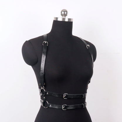 Goth PU Leather Harness Top Women Punk Belt Chest Corset Harness Garter Body Cage Gothic Suspender Festival Accessories