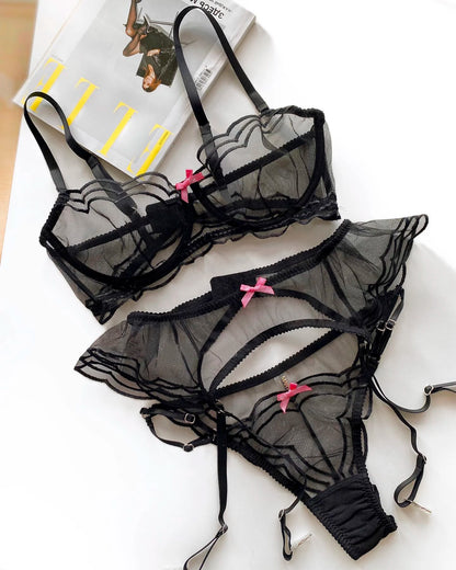 Lencería Sensual, Liga con volantes, Sujetador de encaje, traje transparente, traje sin costuras, ropa interior bonita, fantasía íntima 
