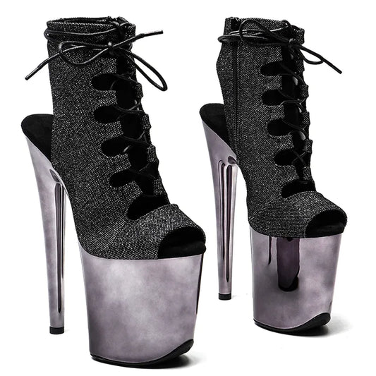 20CM/8inches Glitter Upper open toe  lady ankle boots High Heel Electroplate  platform Pole Dance boot