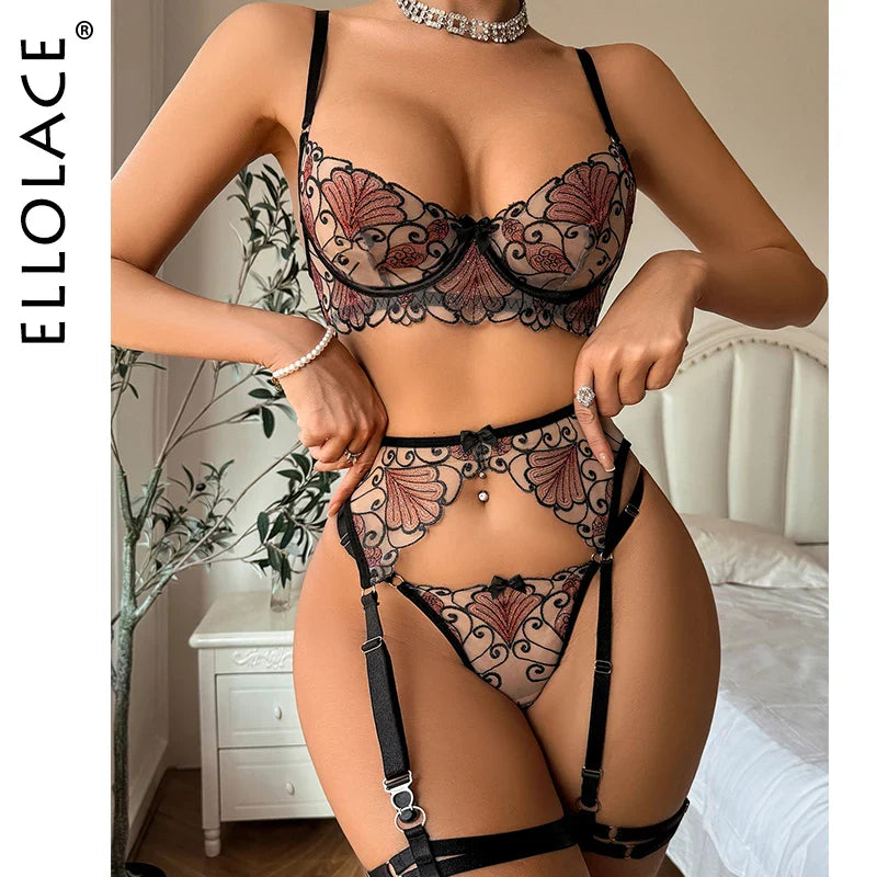 Ellolace Full Sexy Lingerie g-String Underwear For Women Romantic Bilizna Onlyfans Kit Exotic Seductive Intamite Wear