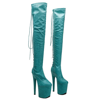 20CM/8inches Snake PU  High Heel platform Boots closed toe Pole Dance boots