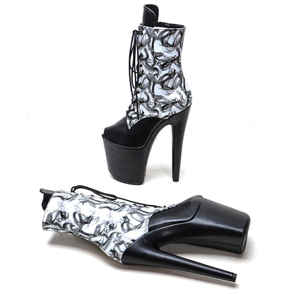 20cm/8inches PU upper  Small open toe   High Heel platform   Pole Dancing boots